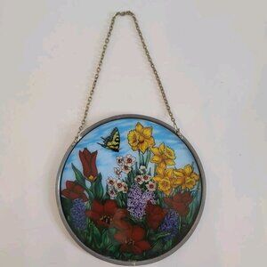 Glassmasters Spring Flowers Stained Glass Art Butterfly Suncatcher